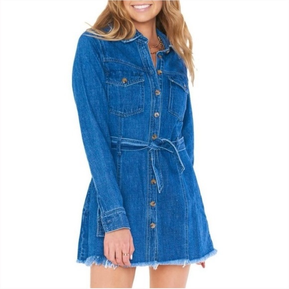 NWT Show Me Your Mumu Denim Belted Dress Size Small - Picture 1 of 8